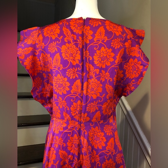 FREE PEOPLE Red Purple Floral Flutter Sleeve Dress Sz 10 - Picture 4 of 12